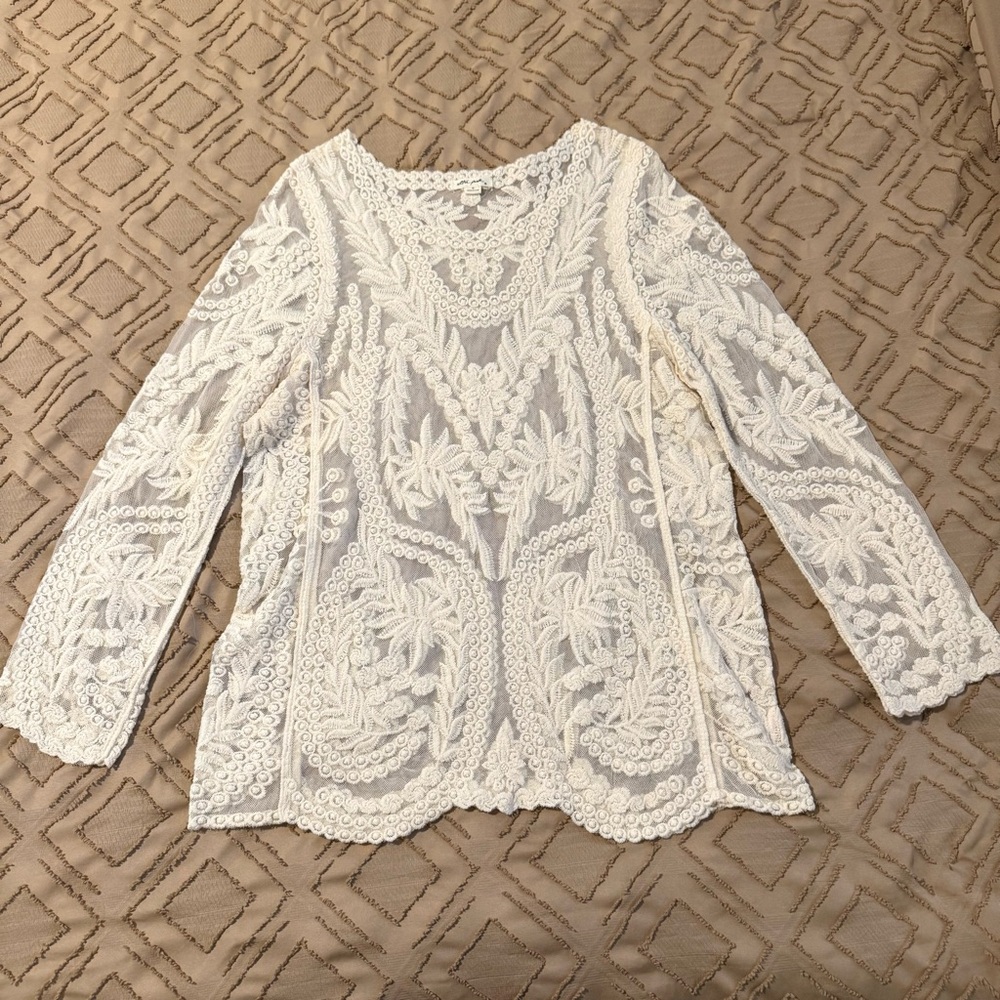 Ultra Pink Crochet 3/4 Sleeve Blouse